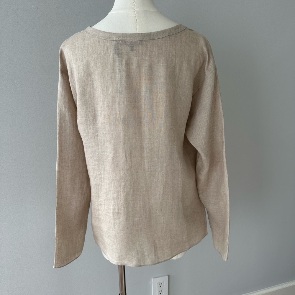 💐 Theory 100% Linen Serah Long Sleeve Blouse with Tie At Side. Size Small. NWT - Picture 4 of 7